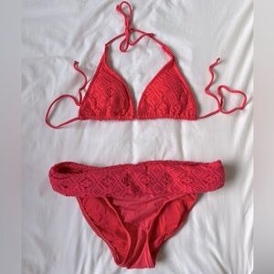Sunsets Inc. string bikini with embroidery, Coral